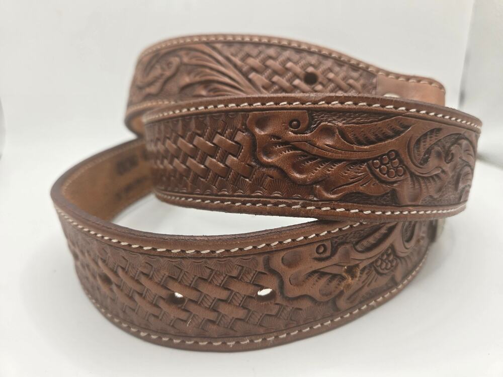 Twisted X Western XB-800 Brown Tooled Leather Belt Floral & Woven look Size 42